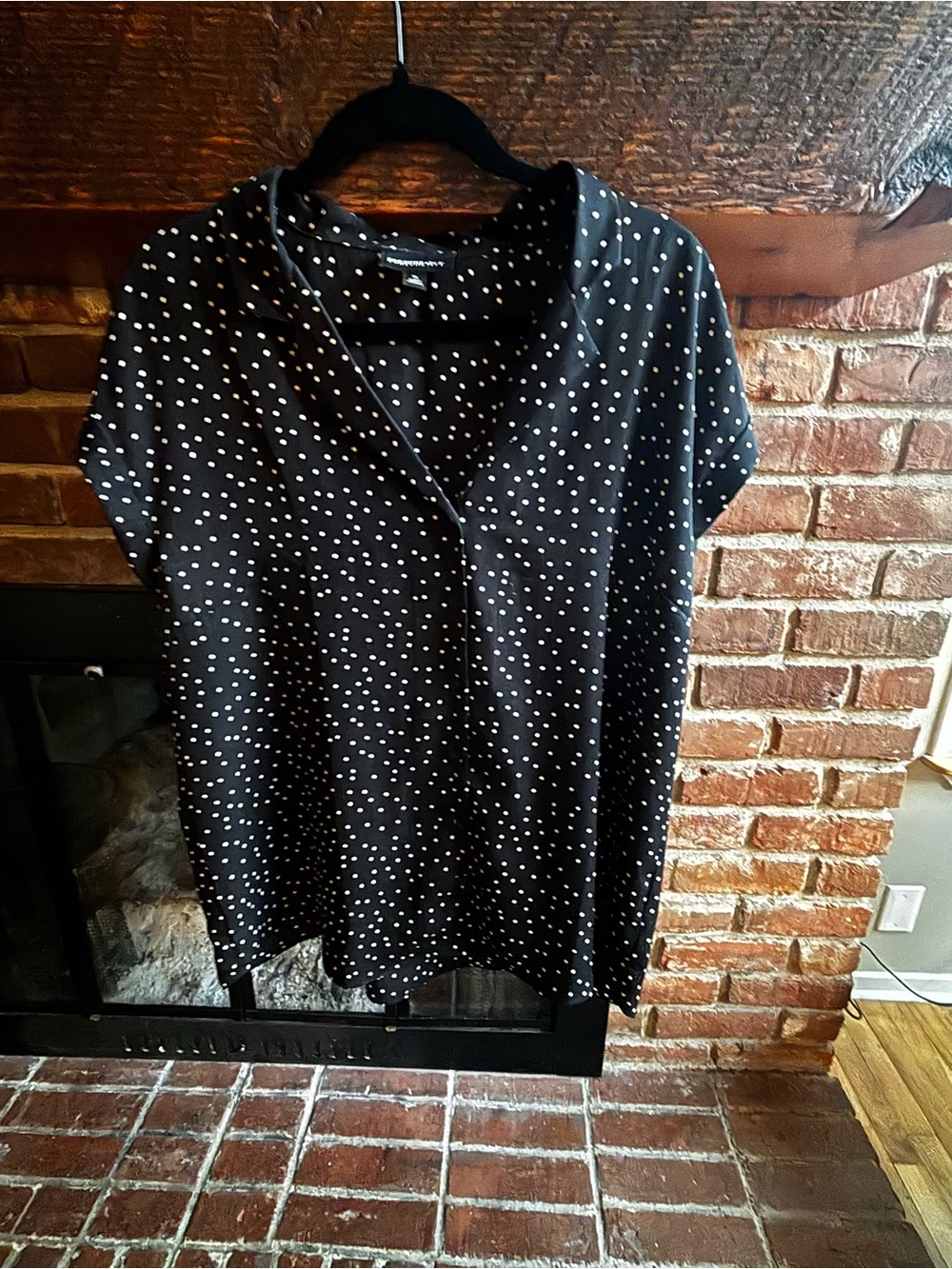 Black Dot-Print Short Sleeve Blouse - Unbranded